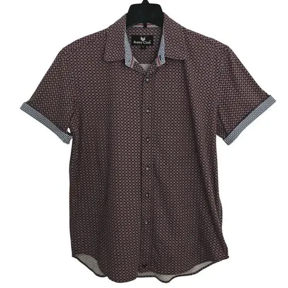 ButterCloth Button Front Shirt Mens Large Geo Commuter Office Career Flip Cuff - Picture 3 of 8